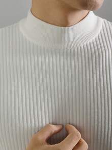 Men's Ribbed Turtleneck Long Sleeve Knitted Sweater, Suitable For Casual Daily And Commute , Fall