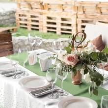 1/3pcs White And Green Tablecloth Decor Set, Plastic White Tablecloth, Printed Green Table Runner, Disposable Rectangular Tablecloth, Suitable For Birthday, Wedding, Anniversary, Graduation Party, 54 X 108 Inches - Multicolor - View 5
