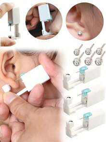 6pcs Disposable Ear Piercing Gun With Built-In Ear Studs-Safety Self Ear Piercing Tool Set Disposable Sterile Piercing Unit Studs Flower Style Piercing Gun Piercer Tool Machine Body Piercing Jewelry