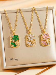 1 Peça Colar Pingente de Flor Verde em Aço Inoxidável, Design Criativo, Mulheres Vintage Minimalista Fofo, Adequado para o Dia de Ação de Graças, Natal, Presente, Uso Diário, Festa, Festival (Embalagem de Sacola OPP Apenas para Fotografia)