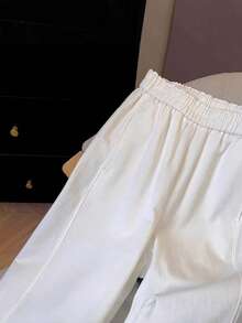 1 szt. Jednokolorowe, tkane, długie spodnie z kieszeniami, swobodne - Biały - Zobacz 6