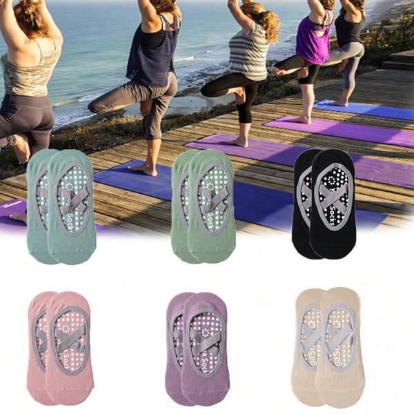 1 Pair/3 Pairs/6 Pairs New Design Women Non-Slip Yoga Socks, Home Indoor Sports Floor Socks With Straps, Breathable Pilates Fitness Socks