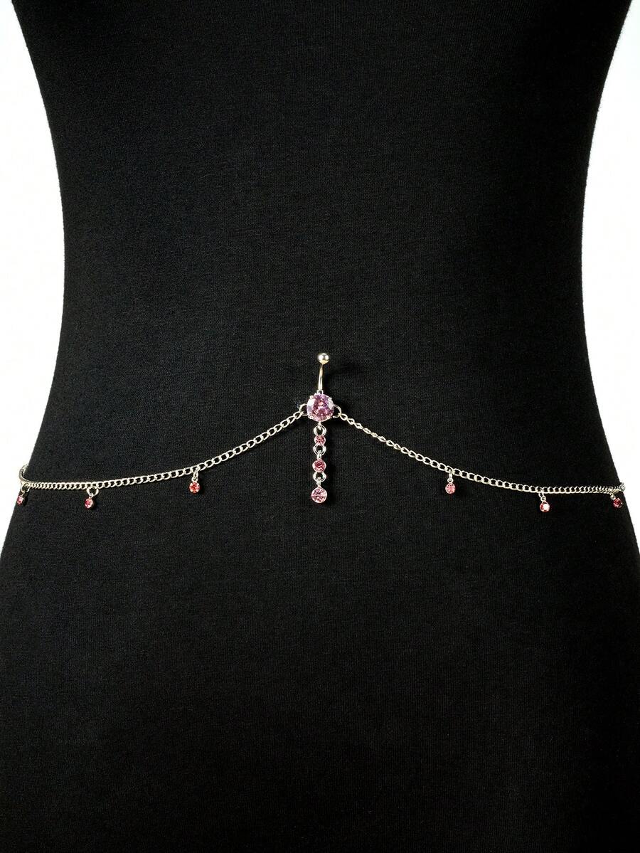 CIZME 1pc Funky Stainless Steel Cubic Zirconia Belly Button For Women For Daily Decoration, Rings With Waist Chain 14G Faceted Cubic Zirconia Belly Ring Navel Piercing Jewelry For Women Body Chain Dangling Belly Navel Rings - Waist Chain Belly Button Stud - View 1