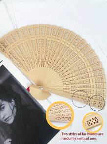 1pc Sandalwood Hollow Wooden Fan Wooden Fan Color Sandalwood Wooden Fan Hollow Folding Fan Printed Wooden Handicraft Fan Imitation Sandalwood Fan, Ideal Choice For Gifts