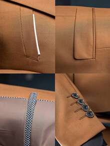 4 Pcs Men Blazer Jacket Vest Pants Tie Lapel Collar One Button For Evening Prom Dinner Wedding Banquet Men Classic Commuting Suit - 駝色 - 查看 3