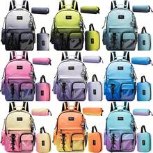 3-Piece Teen Backpack Set, Includes Multi-Pocket School Bag, Crossbody Bag And Pencil Case, Leather Design, Suitable For Classroom, Travel, Back To School Daily Use - Blue 17014 - View 3