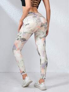 Women's High Waist Printed Yoga Pants With Side Pockets, Slim Fit Leggings For Running Tie-Dye Activewear