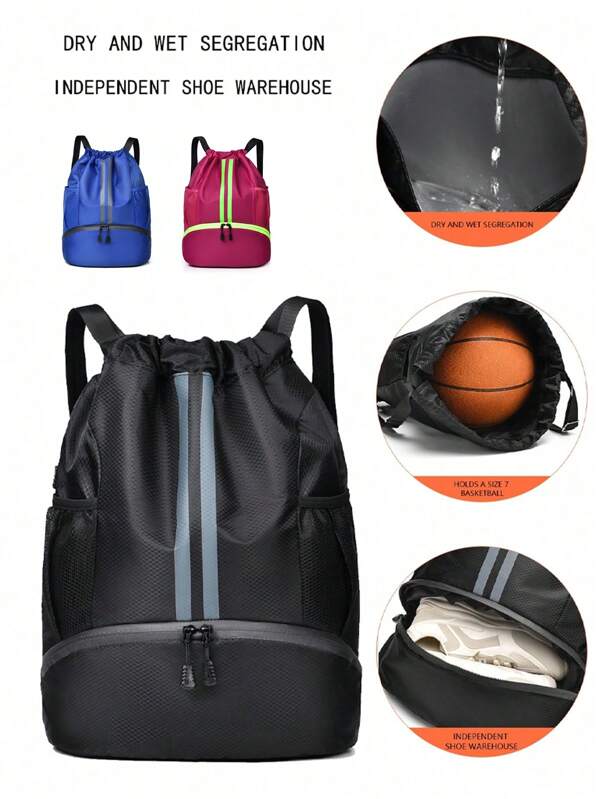 One Large Capacity Lightweight Waterproof Breathable Drawstring Bag Wet And Dry - Separate Shoe Compartment Unisex Model Sports Waterproof Bag, Basketball Bag Training Backpack Drawstring Swimming Organizer For Sports And Fitness And Outdoor Sports