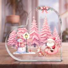 زينة قلب من الاكريليك ثنائي الأبعاد - مشهد سانتا كلوز والثلجي والرنة (البطاريات غير مشمولة)، عرض على طاولة أو رف الكتب الحديث، مناسب لعيد الميلاد وعيد الأم وعيد الأب - هدية مثالية للأم والجدة والابنة والخالة، ديكور منزلي للأعياد، زخرفة خفيفة للتعليق، تصميم ذو موضوع موسمي، ألوان حية، قطعة مركزية احتفالية، قطعة ديكورية مريحة، تزيين أجواء الأعياد