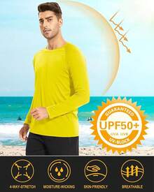 Men's Long Sleeve Shirts UPF 50+ UV Sun Protection Athletic Shirts For Hiking Running Workout Rash Guard-2025 - 黃色 - 查看 9