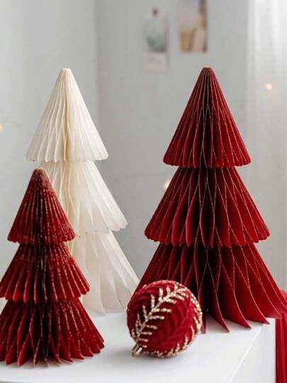 1pc Elegant Scandinavian Folded Paper Tree, Honeycomb Christmas Tree,Magnetic,Durable,Quick To Assemble Easy To Reuse, Reusable Tabletop Christmas Decor, Christmas Decorations Desk Decor Accessories -Minimalist Charm, Holiday Season Decor,