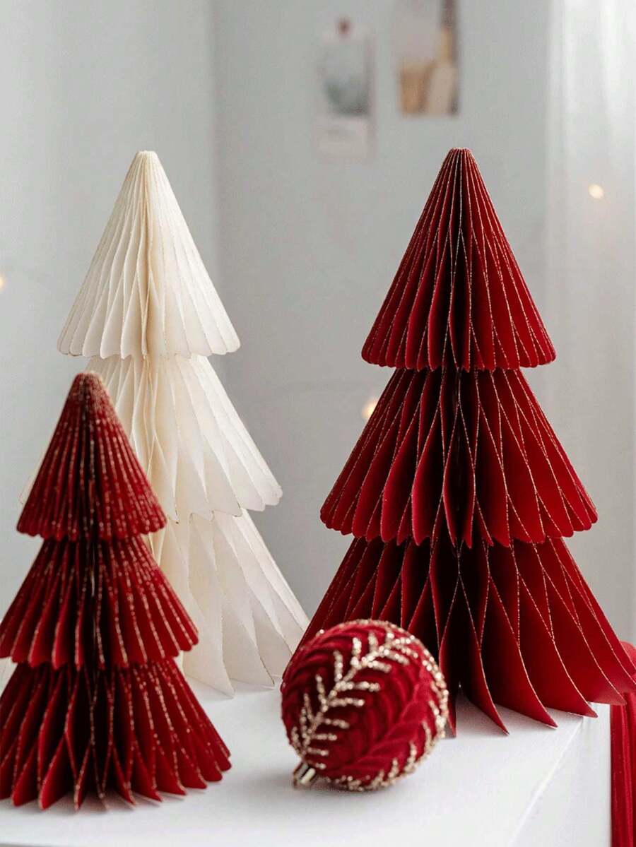 1pc Elegant Scandinavian Folded Paper Tree, Honeycomb Christmas Tree,Magnetic,Durable,Quick To Assemble Easy To Reuse, Reusable Tabletop Christmas Decor, Christmas Decorations Desk Decor Accessories -Minimalist Charm, Holiday Season Decor,