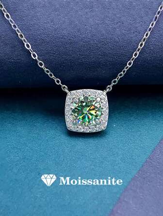 1pc Elegant Luxury 925 Sterling Silver 1 Carat Moissanite Necklace, Suitable For Women's Daily Wear, Party, Vacation, Birthday, Wedding Season, Bridesmaid Gift, Wedding Anniversary Jewelry Gift