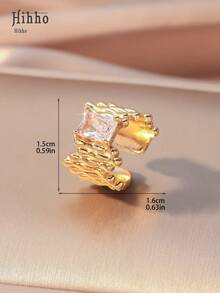 Hihho 1 pieza Pendientes tipo abrazadera de cobre con diseño retro y multicapa de circonita cúbica de moda para mujeres - Amarillo Oro - Ver 8