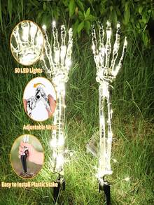 1 Set Of Realistic Halloween Skull Decorative Lights, 3 Pieces Skull Arms With Stakes Black Cracked Skulls Outdoor Yard Lawn Garden Cemetery Party Supplies, Yard Ground Stakes, Halloween Ground Stakes, Skeleton Hands Halloween Decor Light Home Decor Party Decor Halloween Decoration Room Decor Halloween Garden Decor For Gift Fairy - Halloween Skull Pile - View 10