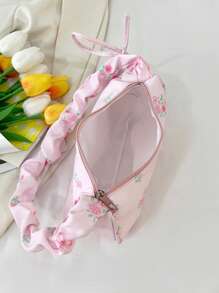 1 Peça Bolsa Transversal de Lona Floral Versátil, Bolsa com Alça de Ombro Casual Fofa com Cordão Embaixo do Braço, Portátil