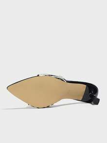 Women's Stiletto Heels Mules Sandals, Sexy Cinched Waist Wide Vamp Passionate Zebra Print Pointed Toe Graceful Kitten Heel Electroplated Silver High Heels, Fashion Night Party Runway Casual Indoors Outdoor Travel Avant-Garde Slippers Glossy Mysterious Luxurious Black High Heels - Black Zebra Print - View 10