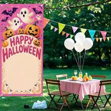 1 件粉色万圣节门装饰万圣节快乐门罩可爱鬼万圣节门横幅万圣节鬼南瓜挂横幅复古万圣节派对用品 70.8 * 35.4 英寸秋季装饰秋季装饰