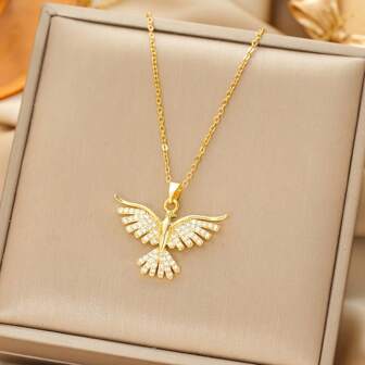 1pc Copper-Plated Synthetic Zirconia Phoenix Necklace, Phoenix Pendant Necklace Jewelry Gift For Wife/Girlfriend