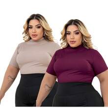 Kit Of 2 Plus Size Cacharrel Women's Blouses With Ribbed Turtleneck, GG To G3 - 黑與白 - 查看 4