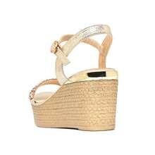 Mujer Sandalias cuña de color metálico tira tobillera vacación dorado,Verano nuevo zapatos lentejuelas sandalias versión coreana de la moda exterior sandalias zapatillas mujer,tacones altos gruesos, sandalias de moda de verano, cómodo y duradero, vacaciones, estilo casual y de negocios,Zapatos de mujer de tacón alto grueso y plataforma estilo europeo y americano a la moda ﻿ - Dorado - Ver 6