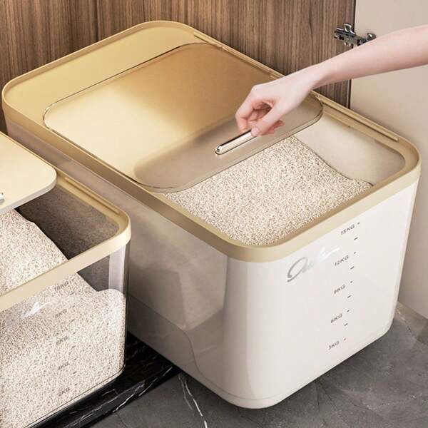 10LB/20LB/30LB Airtight Food Storage Container, Moisture & Pest Proof, Easy Press Dispenser, With Measuring Cup, Ideal For Rice, Grains, Sugar, Flour And Pet Food Storage, Great For Kitchen, Home And Commercial Use