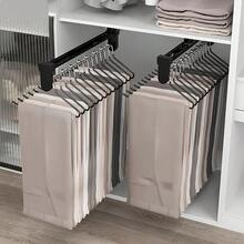 1pc Metal Garment Rack, Pull Out Pant Hanger, Bedroom Closet Clothing Rod, Multi-Functional Telescopic Storage Clothes Rack, Solid Hanging Bar, Steel Ball Divider Storage, Telescopic Design, Space Saving For Wooden Wardrobes - Black - View 3