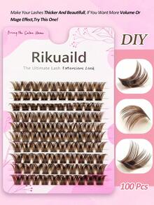 Rikuaild 100片/套 自然棕色浓密蓬松D卷棕色假睫毛，单根睫毛，深咖啡色簇状假睫毛，分段式，单根睫毛，日常妆容 - D - 查看 4
