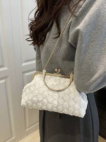 2025年新款花卉链条正装手拿包，时尚手提包，单肩包和斜挎包，纯色，款式多样 - 白色 - 查看 5