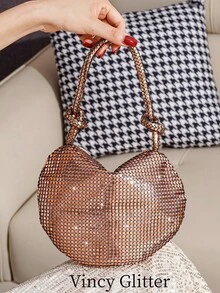 新款亮片铝合金球形拉链女士手提包，便携式派对手拿包，时尚百搭新奇钱包