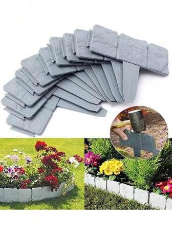 10/20/30 Pcs Plastic Garden Edging Stones Frame Decor, Decorative Flower Bed Border Lawn Landscape Enclosure, Terracotta Interlocking Lawn Palisades, Garden Yard Plant Border