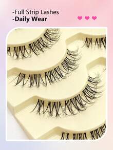 Asiteo 5 Pairs Cartoon Style False Eyelashes, Transparent Short Handle Anime Korean Makeup False Lashes - Ultra-Thin Transparent Lash Band - Anime Faux Mink Reusable False Eyelashes - 自然纖長款 - 查看 3
