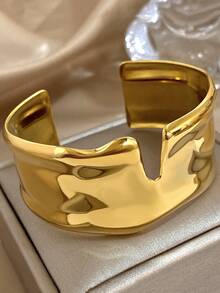 1pc Exaggerated Wrap Bracelet For Women Golden Stainless Steel Bracelet Chunky Wide Bangle Bracelet For Christmas Birthday Party Daily Jewelry