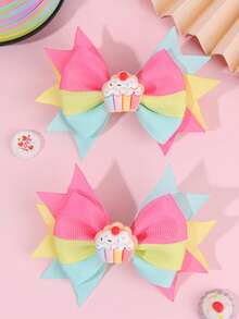 2 件糖果色蝴蝶结发夹甜美可爱女孩发夹蛋糕蝴蝶结发夹生日礼物发饰生日发饰，生日快乐 - 彩色 - 查看 7