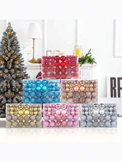 50 Christmas Ball Gift Box Set, Christmas Tree Decoration Ornaments, Shatterproof Christmas Decoration Set, With Reusable Handheld Gift Packaging Box, With Hooks, Suitable For Holiday Christmas Tree Decorations, Holiday Wreaths, Wreath Decorations, Home Decorations. Christmas Decorations Room Decor Winter