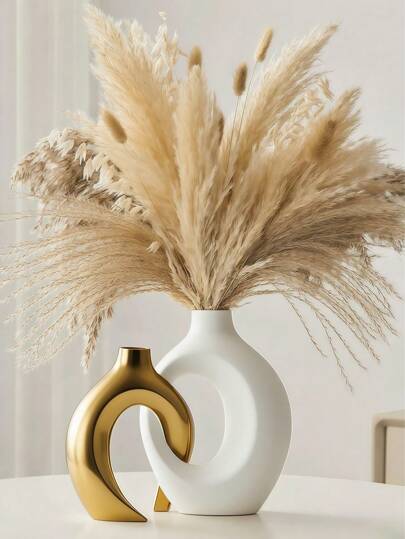 Jarrón de dos piezas en oro blanco/dorado/blanco, jarrón decorativo para el hogar de estilo nórdico y bohemio sencillo, adecuado para la sala de estar, estantería, mesa de comedor, habitación, chimenea, porche. También es una buena opción como regalo navideño.