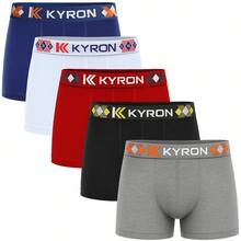 Kit 5 Cuecas Box Boxer De Microfibra Kyron Lisa Estampada Masculina - Multicolorido - Visão 2