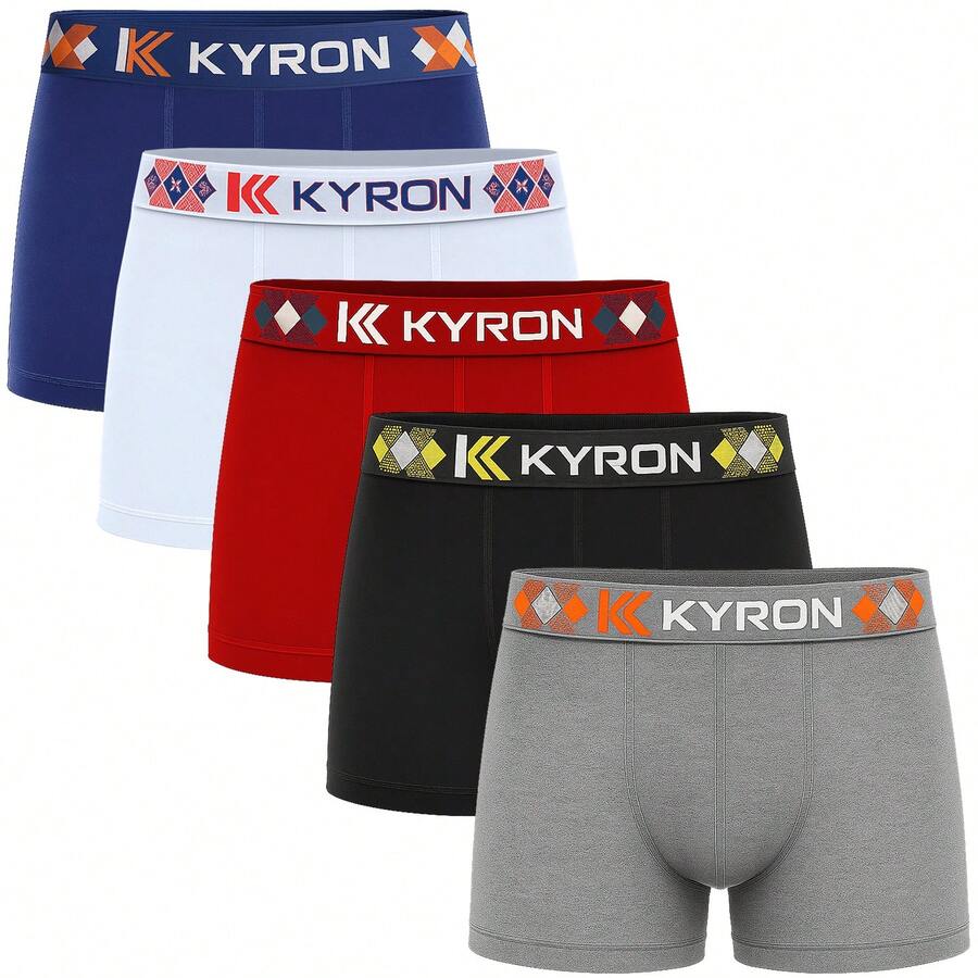 Kit 5 Cuecas Box Boxer De Microfibra Kyron Lisa Estampada Masculina