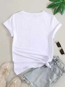 Blusa Feminina Retro com Estampa Cowgirl Ocidental  - Manga Curta Gola Redonda e Gráficos Rodeio, Looksl 100% Algodão fio 3.0  Envio Imediato - Branco - Visão 3