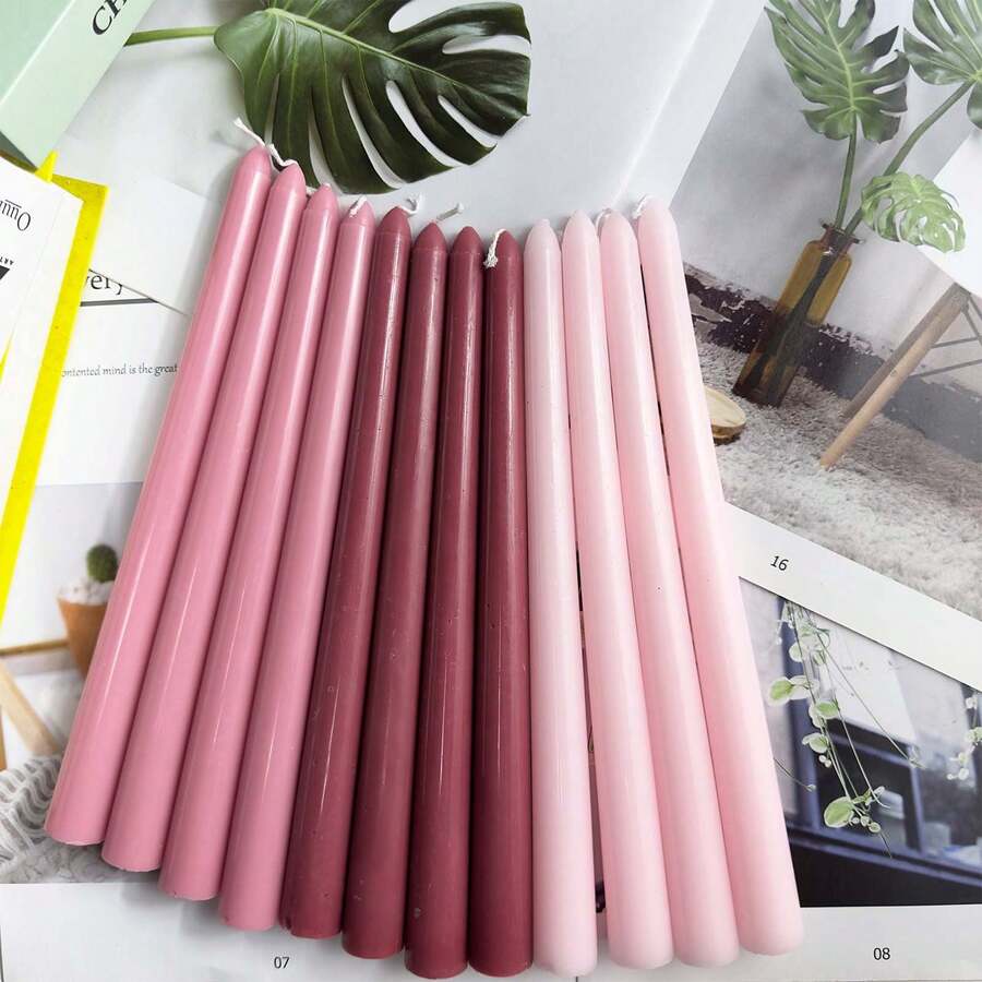 4 件 10 英寸锥形普通蜡烛，浅/深粉色/柔和色系列，适用于家居装饰、婚礼装饰、餐桌装饰、闺蜜礼物、女士礼物、冬季礼物、生日装饰、烛光晚餐、烛台、宴会、婚礼、情人节、无香蜡烛、浪漫装饰、四季皆宜 - 彩色 - 查看 1