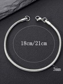 1pc Stainless Steel Round Snake Chain Bracelet, Classic Minimalist Men Jewelry, Stackable, Hip-Hop Style - Snake Chain - View 3