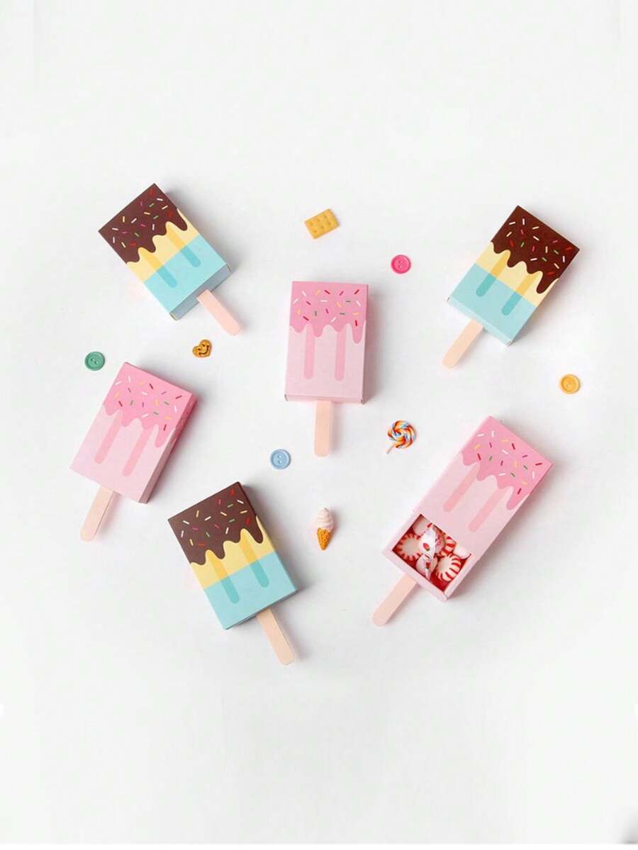 KEXINGYIYI 1/10pcs Ice Cream Shape Gift Boxes, Suitable For Gift Packaging Birthday Wedding Party Favors