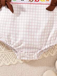 Conjunto de fiesta de Acción de Gracias para bebé niña con body de manga larga con cuello Peter Pan, bordado con eslogan y holgado