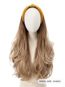 24 英寸头带假发卷发头带假发合成天然耐热纤维波浪假发适合女性女孩 - 棕色 - 查看 3