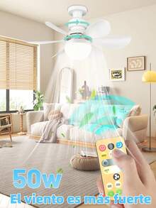 Luz de 50W ventilador de techo LED en forma de flor, lámpara de techo con ventilador, base E26 / E27, con control remoto, 3000K-6500K / brillo regulable, tres velocidades de viento, viene con varilla de extensión, - Blanco - Ver 2