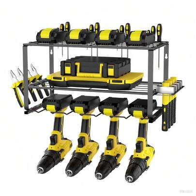 Vandise 3-Tier Duty Metal Tool Storage Rack Garage Workshop Organizer, Industrial Strength Shelf With Side Screwdriver Holder & 4-Drill Bit Stand, Fits Toolbox Pliers Wrenches, 150LB/68KG Load Capacity, Space-Saving Sturdy Design For Home Garage Or DIY Use