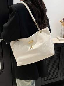 时尚复古大容量鳄鱼压纹女士托特包，适合购物、钱包、年轻女士、大学生、新婚夫妇、白领。非常适合办公室、大学、工作、商务、通勤、户外活动、旅行和短途旅行 - 白色 - 查看 7