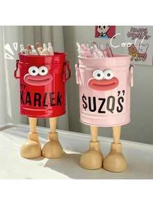 1/2 件 [热门选择] 1 个异想天开的卡通笔筒 - 轻巧，复古风格塑料储物箱带手柄，绿色和白色可选 - 非常适合办公桌、教室和家庭学习组织、特色、书架、母亲节礼物、学校用品、返校 - 彩色 - 查看 3