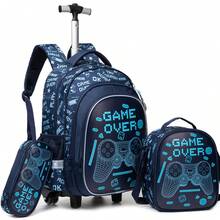 3 件套滚轮背包，适合男孩和女孩，纸盒装，超级可爱时尚的设计，适合男孩和女孩，适用于上学和旅行