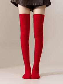 1 Paar Damen einfarbige Überknie-Socken, dicke, warme Wollmischung Strümpfe, minimalistische vielseitige Alltagsstrumpfhosen, kniehohe rutschfeste Beinwärmer, patriotisch/Unabhängigkeitstag elegante, atmungsaktive, weiche, kuschelige gestrickte Oberschenkel-Socken für Herbst/Winter - Verschiedenfarbig - Übersicht 10